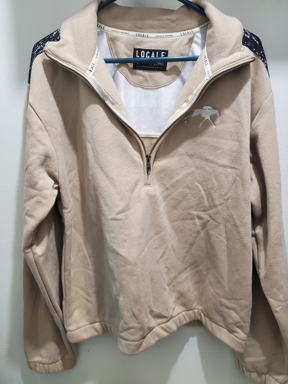 Keenland Beige Quarter-Zip Sweatshirt with Black Contrast Shoulders
